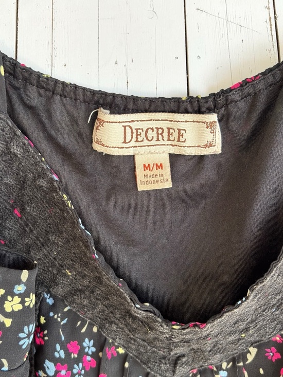 Decree Black Floral Lace Trim Tank Cami Boho Lightweight Medium - Picture 3 of 14